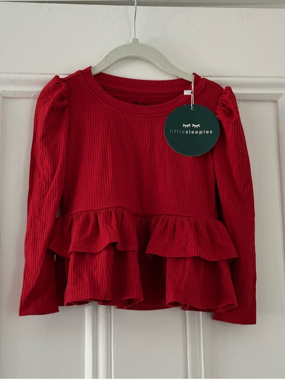 Little Sleepies Red Ribbed Peplum Top 2T